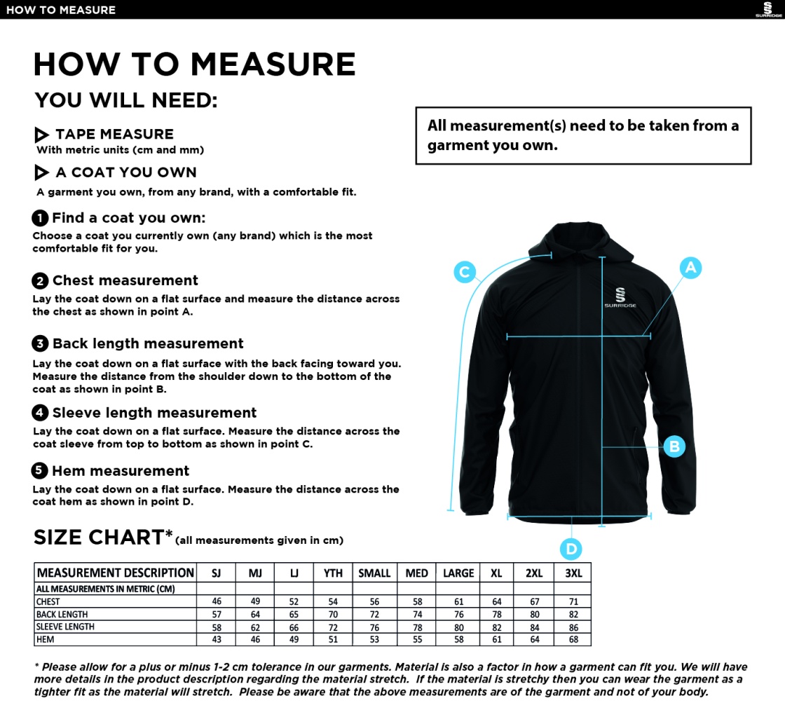 DMU Sport - Dual Elite 1/4 Zip Hoody / Rain Jacket - Unisex Fit - Size Guide