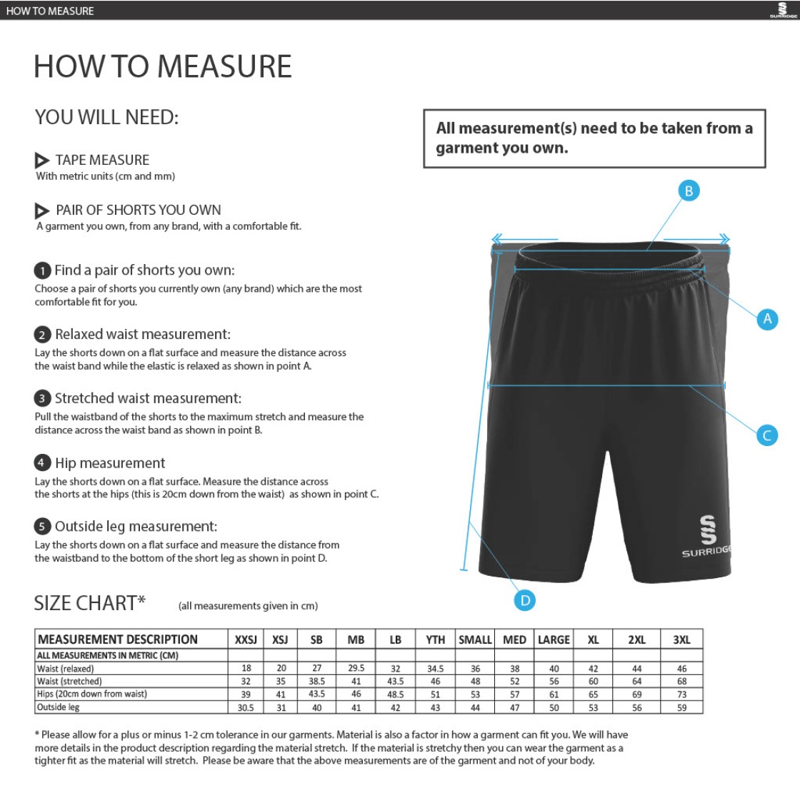 DMU Sport - Fuse Short - Unisex Fit - Size Guide