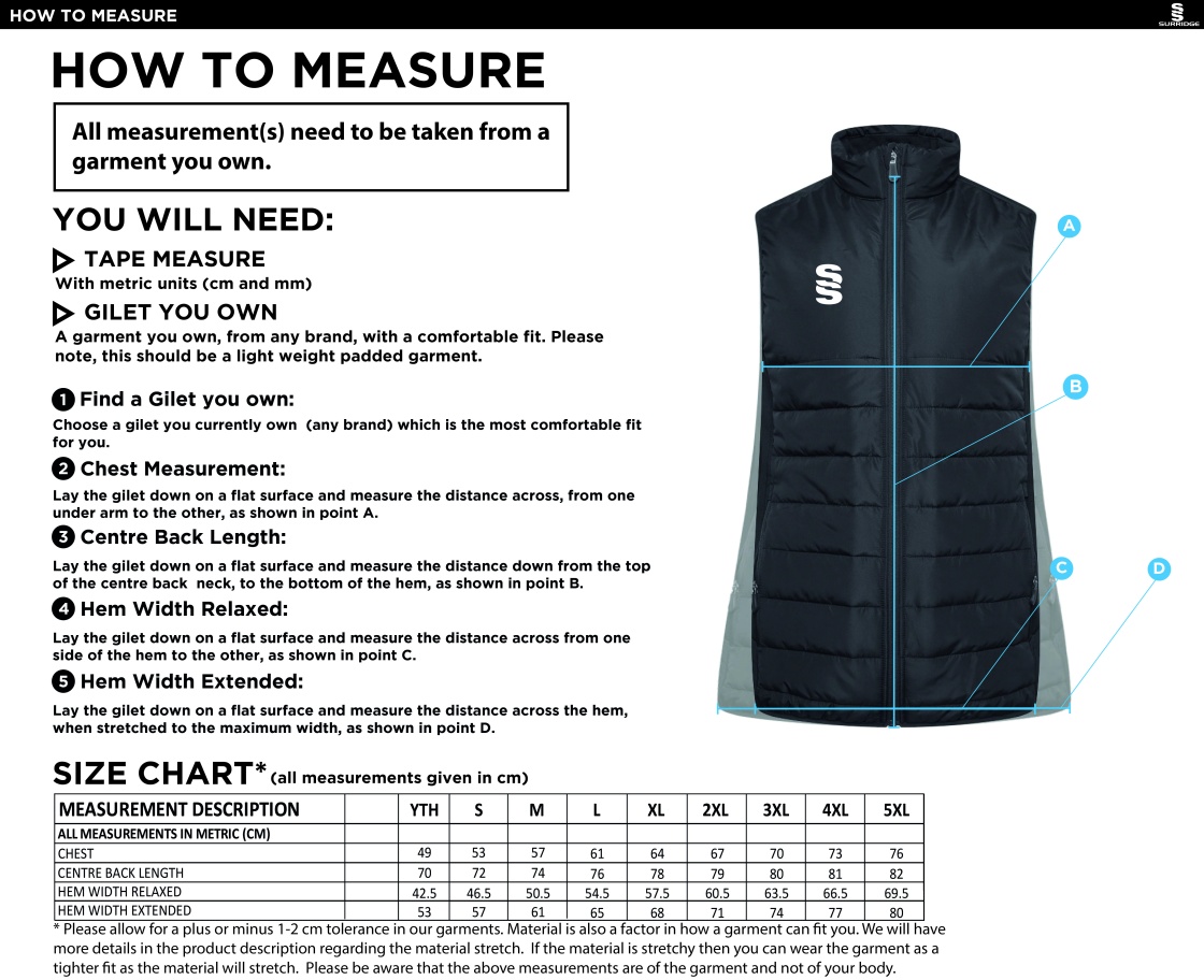 DMU Sport - Active Gilet - Unisex Fit - Size Guide