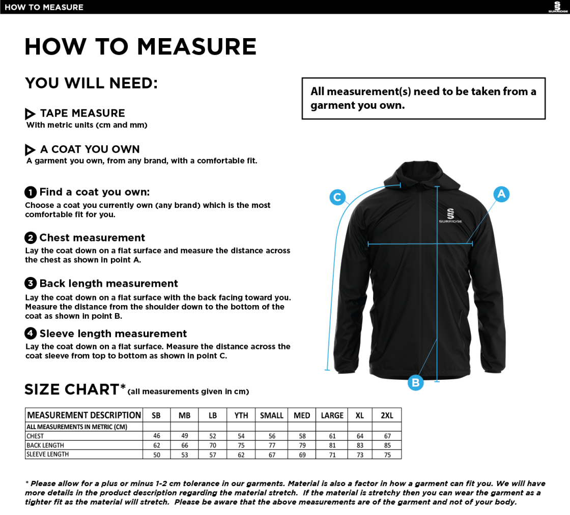 DMU Sport - Dual Elite 1/4 Zip Hoody / Rain Jacket - Unisex Fit - Size Guide