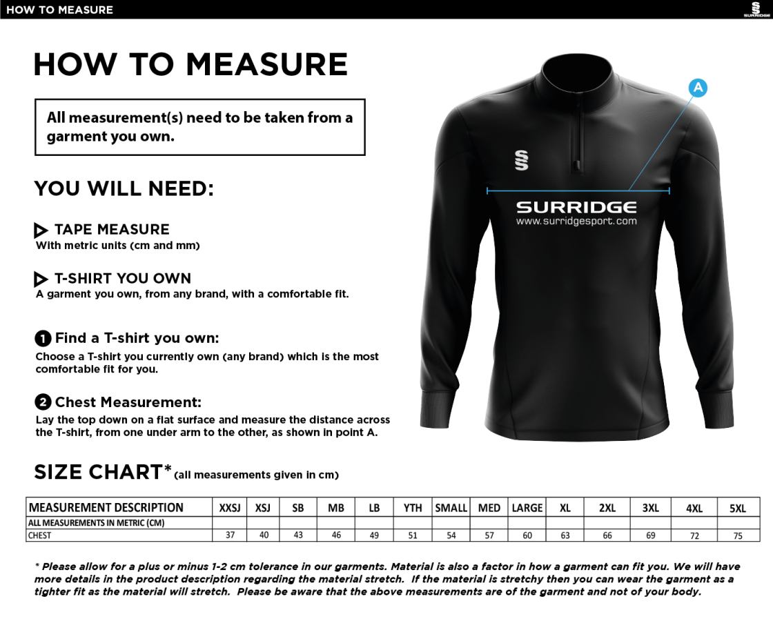 Bundle - 1/4 Zip Dual Performance Top - Unisex Fit - Size Guide