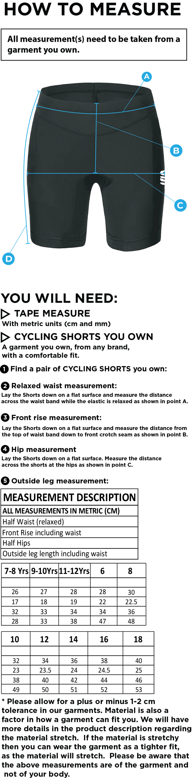 DMU Sport - Dual Cycling Short - Women's Fit - Size Guide