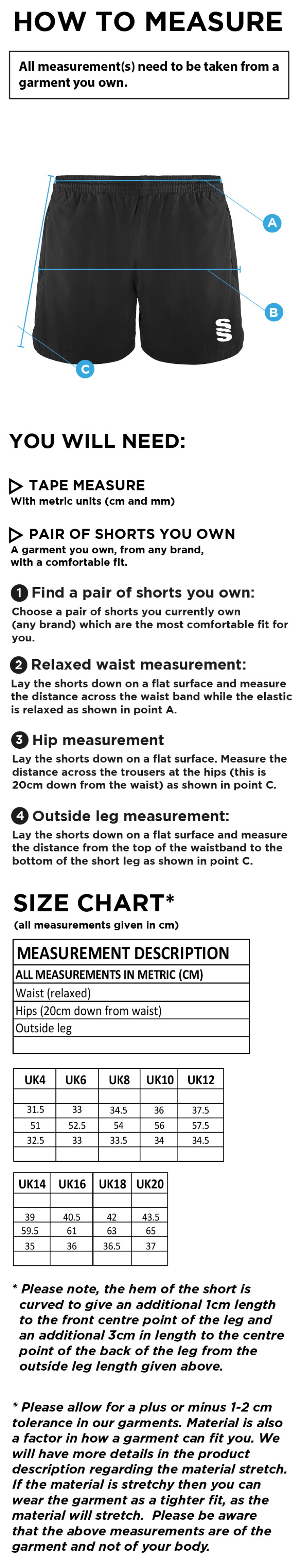 DMU Sport - Performance Gym Short - Women's Fit - Size Guide