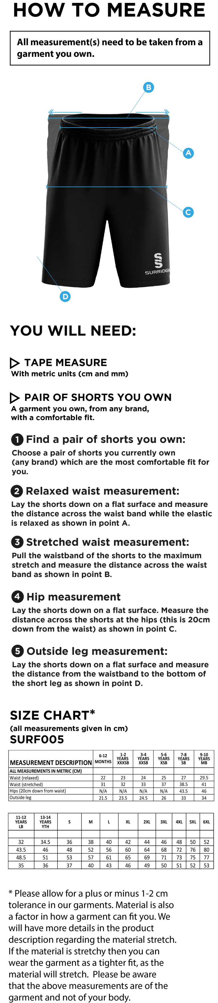 DMU Sport - Match Short - Unisex Fit - Size Guide