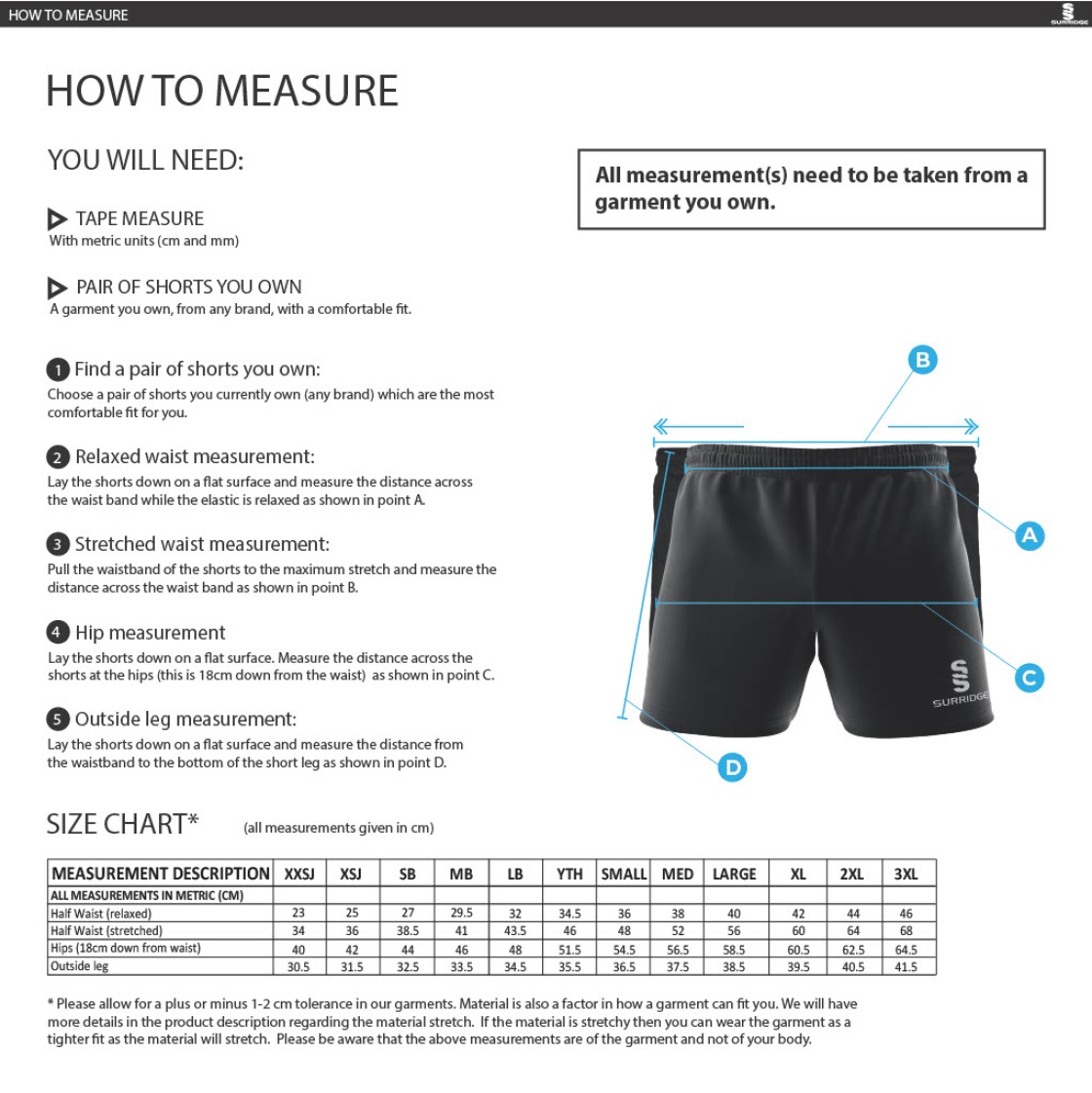 DMU Sport - Premier Rugby Short - Unisex Fit - Size Guide