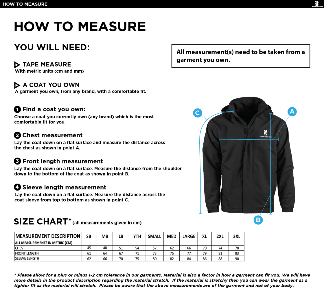 DMU Sport - Dual Fleece Lined Jacket - Unisex Fit - Size Guide