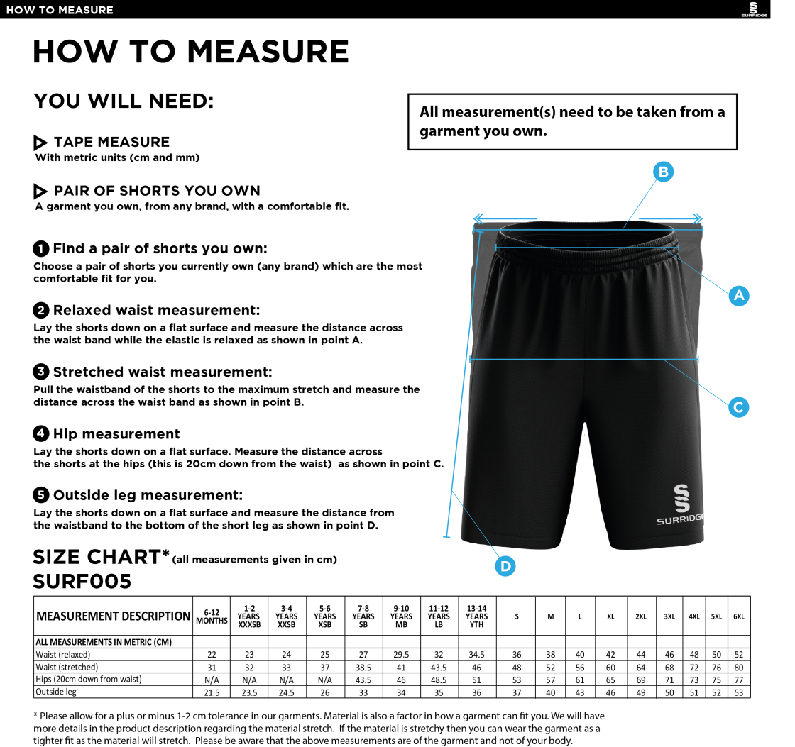 DMU Sport - Match Short - Unisex Fit - Size Guide