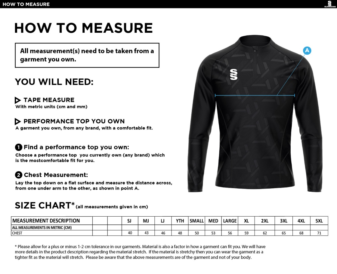 DMU Sport - Impact 1/4 Zip Performance Top - Unisex Fit - Size Guide
