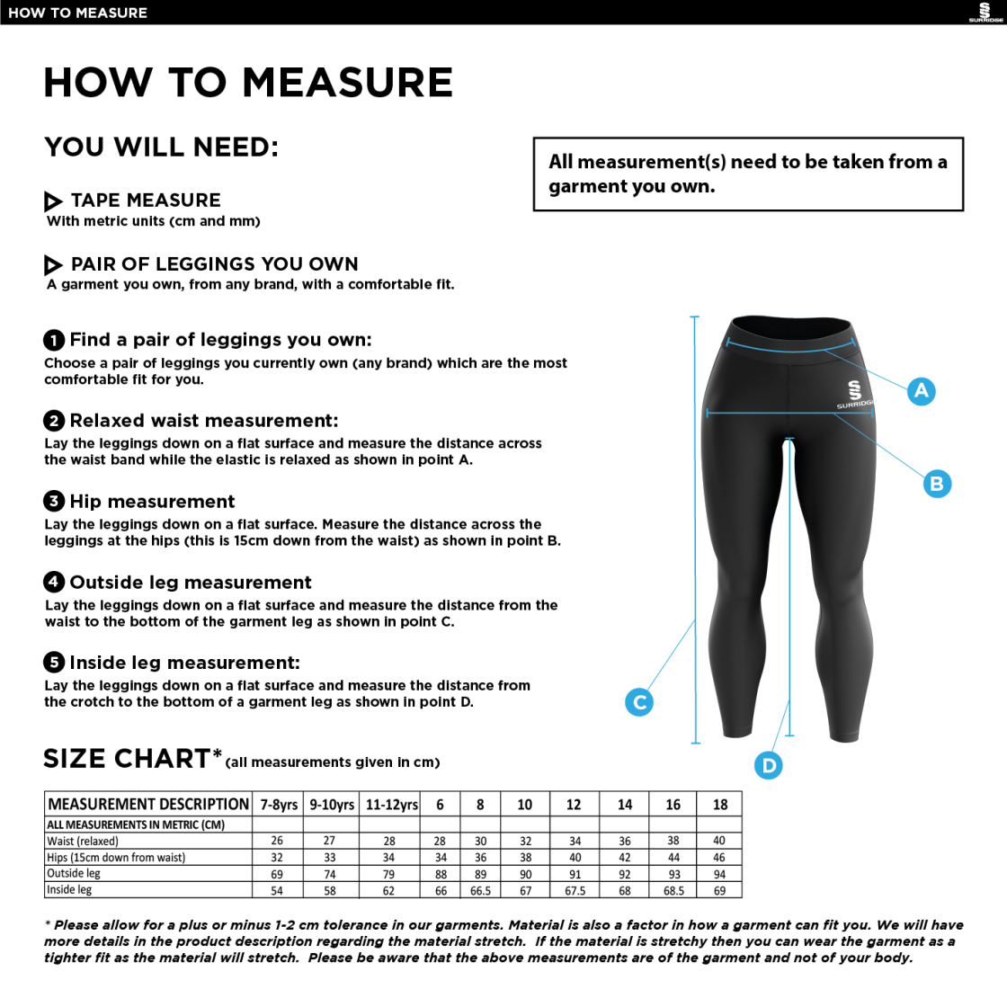 DMU Sport - Performance Full Length Leggings - Women's Fit - Size Guide