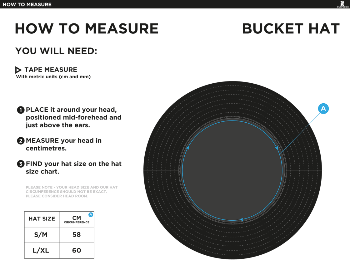 DMU Sport - Dual Bucket Hat - Black - Size Guide