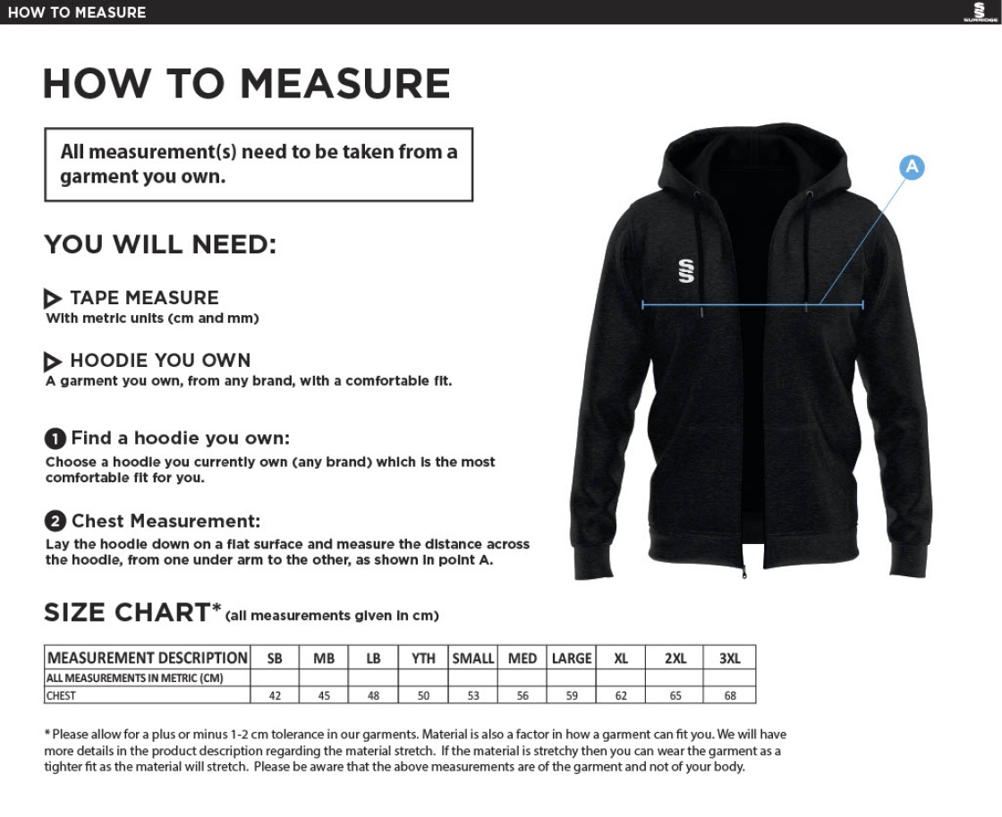 DMU Sport - Dual Full Zip Hoody - Unisex Fit - Size Guide