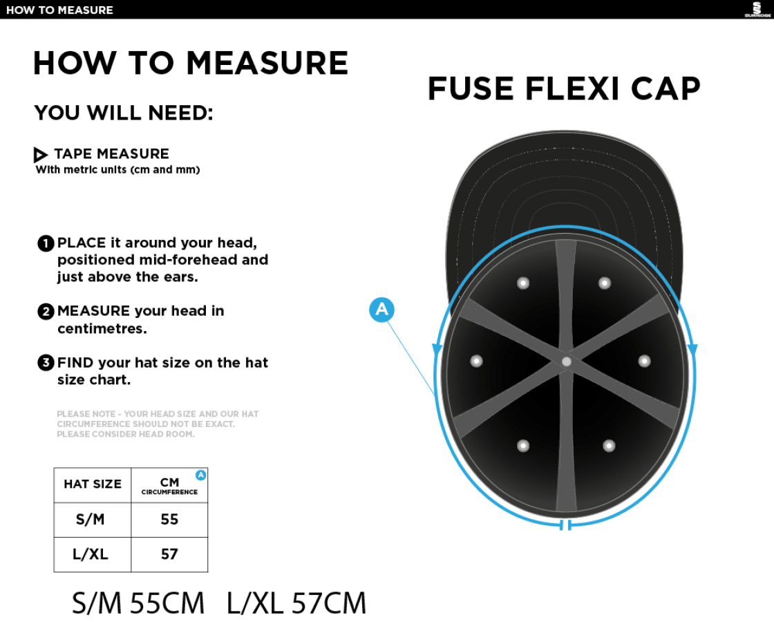 DMU Sport - Fuse Flexi Cap - Black - Size Guide